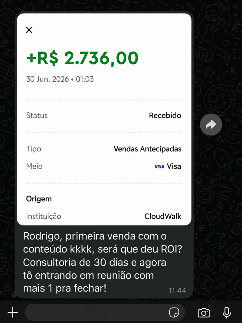 print de conversa - retorno de 2736 reais