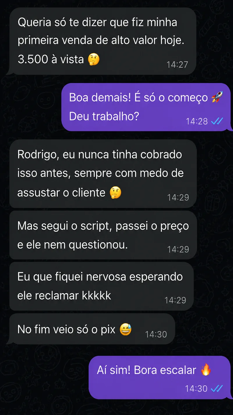 print de conversa - primeira venda de alto valor